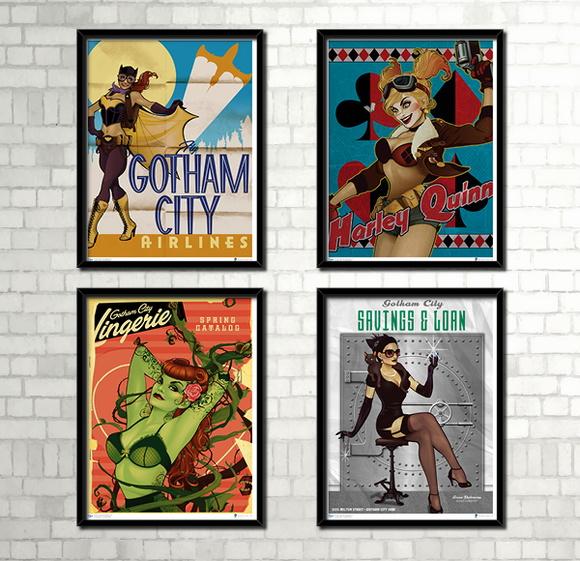Kit 4 Quadros Retrô / Ladys de Gotham / 20x30cm