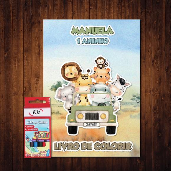 Livro de Colorir / Safari Aquarela / Giz de Cera