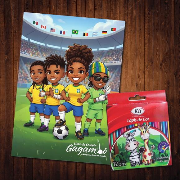 Livro de Colorir Gagambô Magia da Copa do Mundo Lápis de Cor