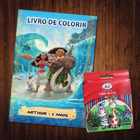 Livro de Colorir Moana e Maui Lápis de Cor 12 Desenhos