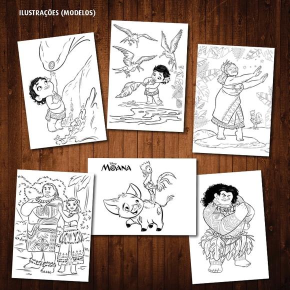 Livro de Colorir Moana e Maui Lápis de Cor 12 Desenhos