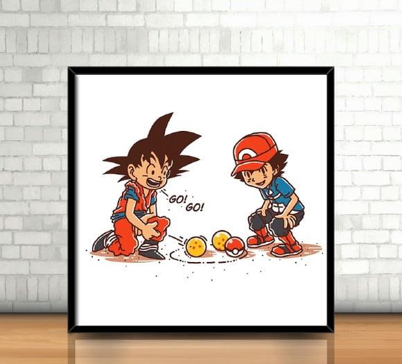 Quadro Dragon Ball e Pokemon