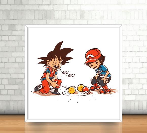 Quadro Dragon Ball e Pokemon