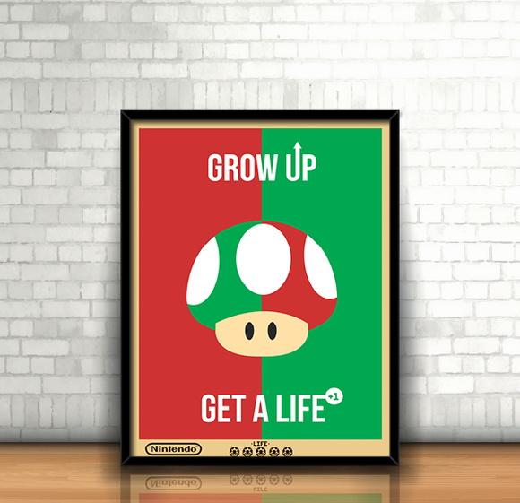 Quadro Grow Up Get a Life / Mario