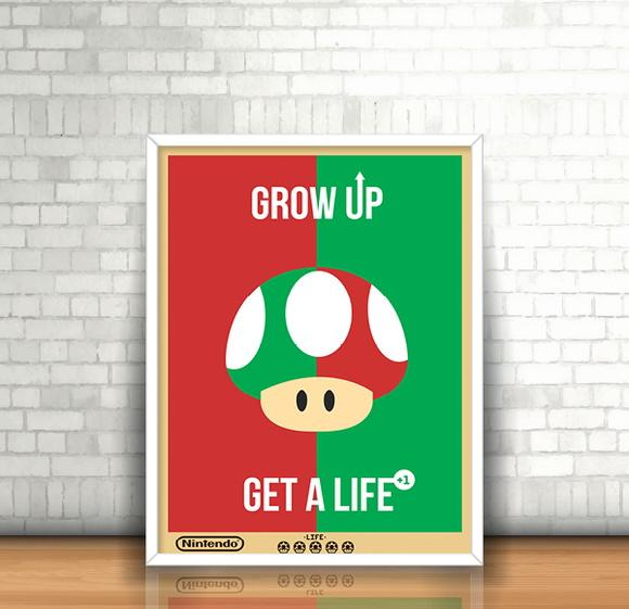 Quadro Grow Up Get a Life / Mario