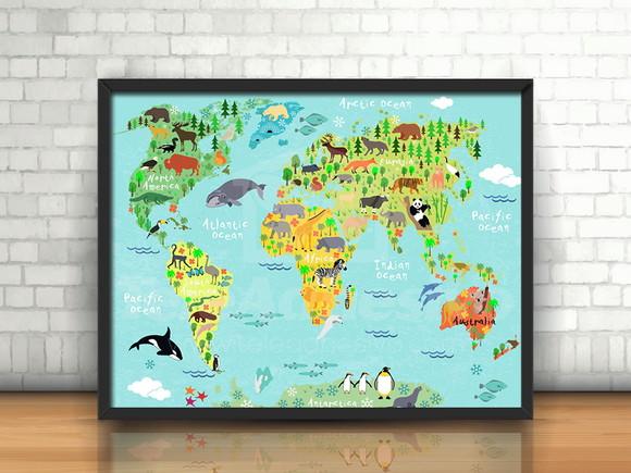 Quadro Mapa Mundi Animalis