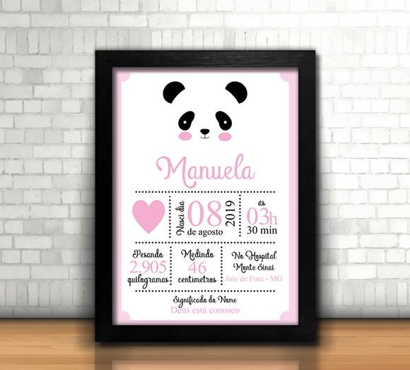 Quadro Meu Nascimento / Panda / 20x30cm / Com Vidro