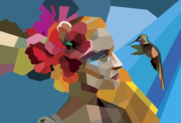 Quadro Moça e o Colibri