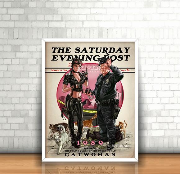 Quadro Mulher Gato Vintage