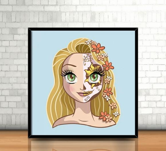 Quadro Rapunzel/Catrina (20x20cm)