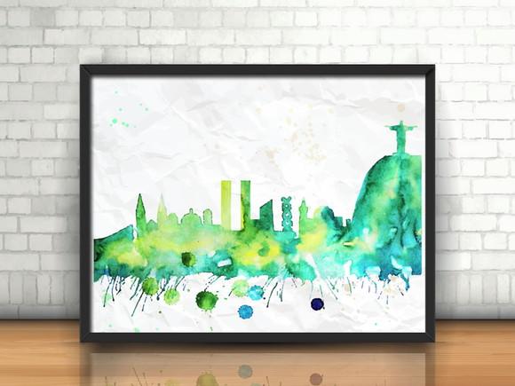 Quadro Rio de Janeiro / Watercolor / Skyline