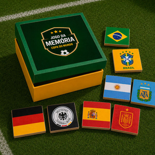 Jogo da Memória / Seleções da Copa / 10 Pares / Caixa mdf
