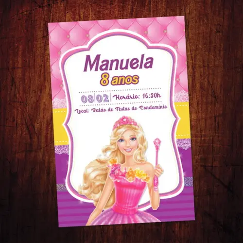 Convite de Aniversário / Barbie / Arquivo Digital