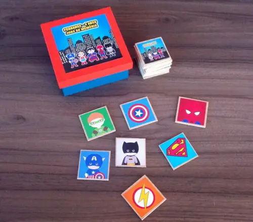 Jogo da Memória / Super Heróis Baby / 10 Pares / Caixa mdf