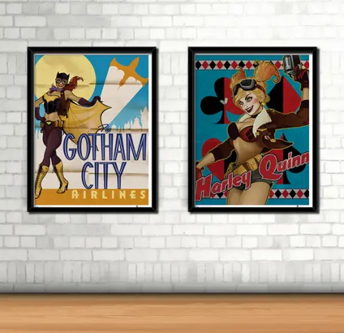 Kit 2 Quadros Retrô / Batgirl & Arlequina