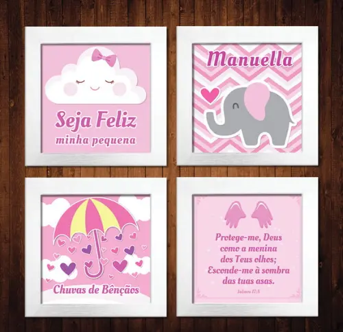 Kit 4 Quadros / Chuva de Bênçãos / 20x20cm