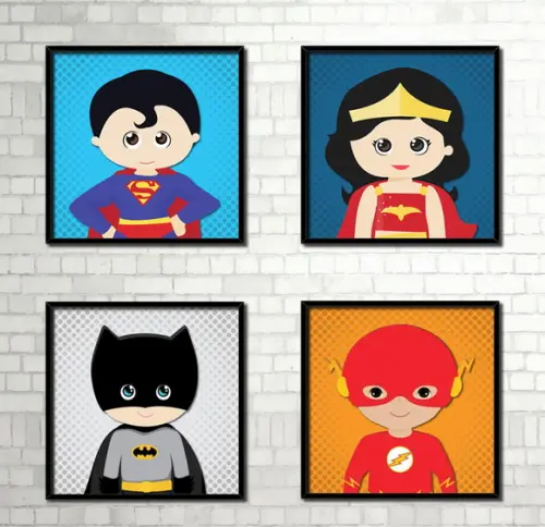 Kit 4 Quadros / Liga da Justiça Baby