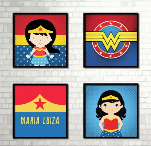 Kit 4 Quadros / Mulher Maravilha Baby