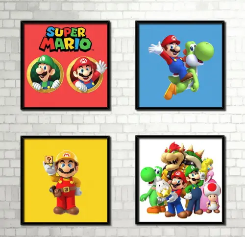 Kit 4 Quadros / Mario Bros (20x20cm)