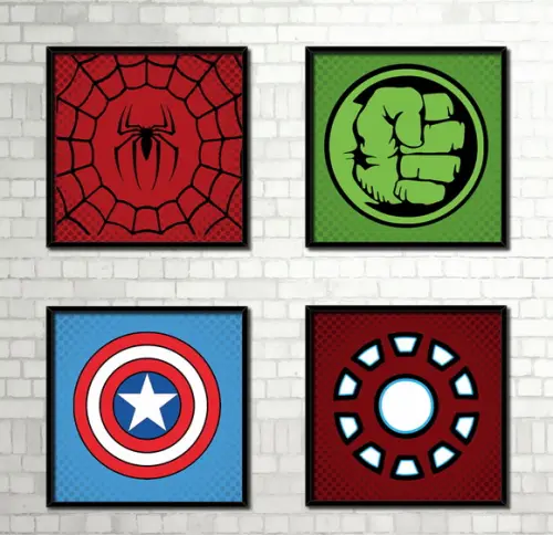 Kit 4 Quadros / Vingadores / Símbolos