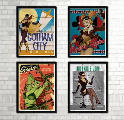Kit 4 Quadros Retrô / Ladys de Gotham / 20x30cm