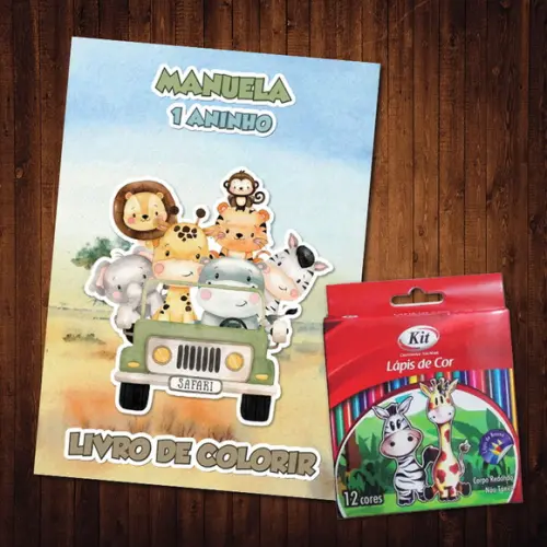 Livro de Colorir / Safari Aquarela / Lápis de Cor