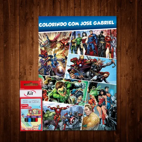 Livro de Colorir Vingadores e Liga da Justiça / Giz de Cera
