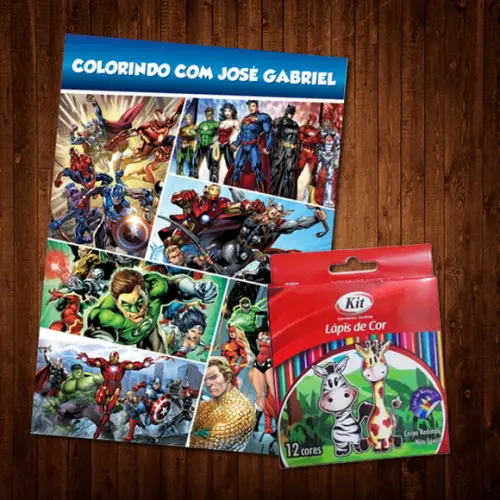 Livro de Colorir Vingadores e Liga da Justiça / Lápis de Cor
