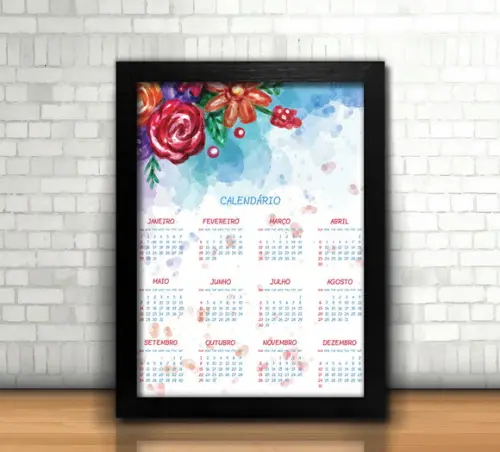 Quadro Calendário Floral Aquarela