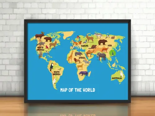 Quadro Mapa Mundi Animals