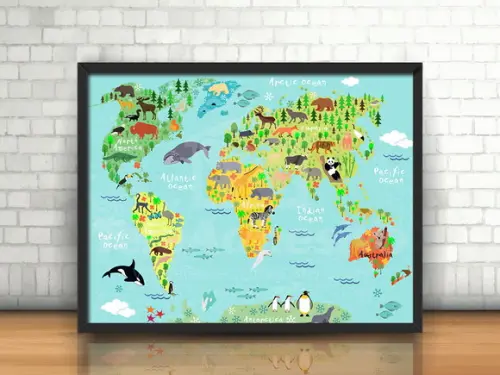 Quadro Mapa Mundi Animalis