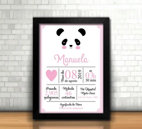 Quadro Meu Nascimento / Panda / 20x30cm / Com Vidro