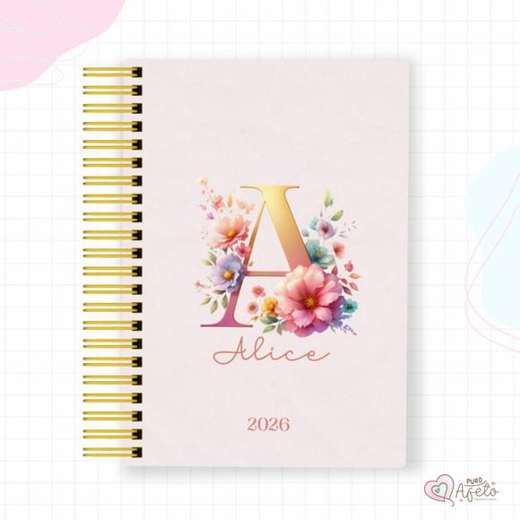 Agenda 2026 Personalizada Inicial Floral Alfabeto