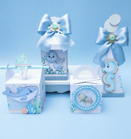 Kit Personalizados Fundo do Mar Menino Luxo 50 Peças