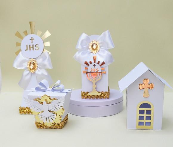 Kit Primeira Eucaristia Dourado Luxo 50 Peças