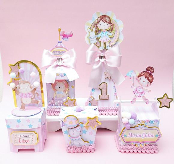 Kit Personalizados Circo Rosa Luxo 50 Peças