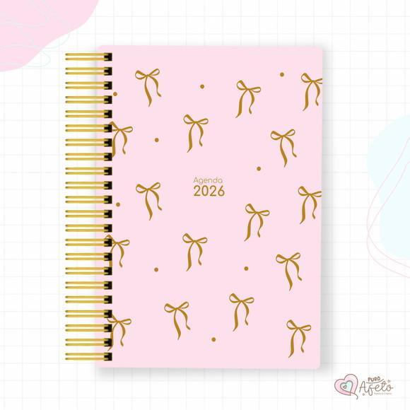 Agenda 2026 Personalizada Laços Rosa Lacinhos Dourados