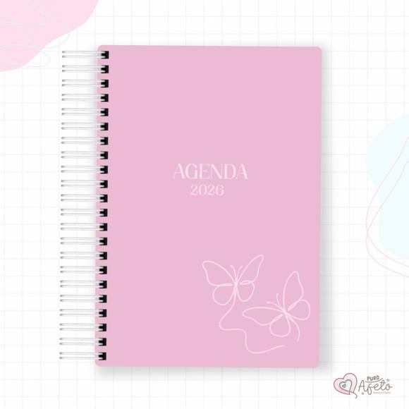Agenda 2026 Personalizada Rosa Borboleta Minimalista