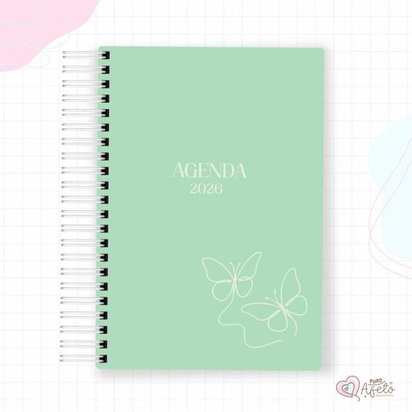 Agenda 2026 Personalizada Verde Borboleta Minimalista