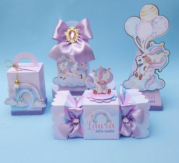 Kit Unicórnio Lilás Luxo 40 Peças