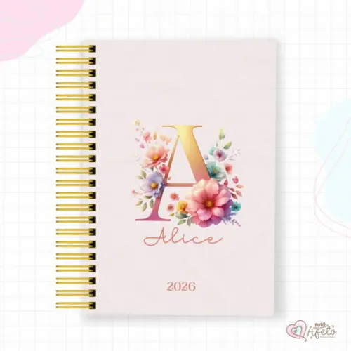 Agenda 2026 Personalizada Inicial Floral Alfabeto