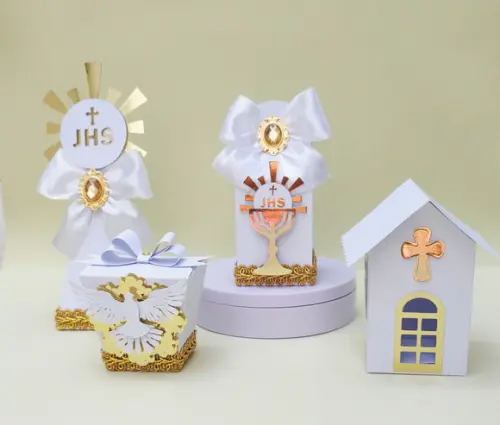 Kit Primeira Eucaristia Dourado Luxo 50 Peças