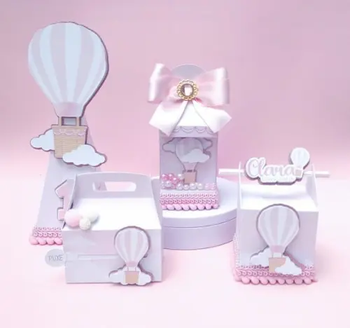 Kit Personalizados Balão Ar Quente Rosa Luxo 50 Peças