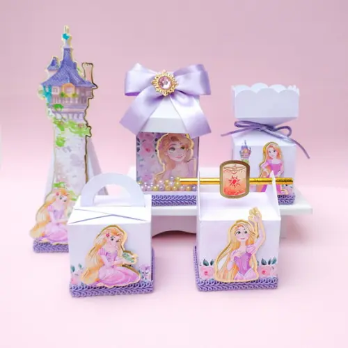 Kit Rapunzel Aquarela Luxo 50 Peças