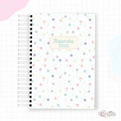 Agenda 2026 Personalizada Bolinhas Coloridas Poá Dots