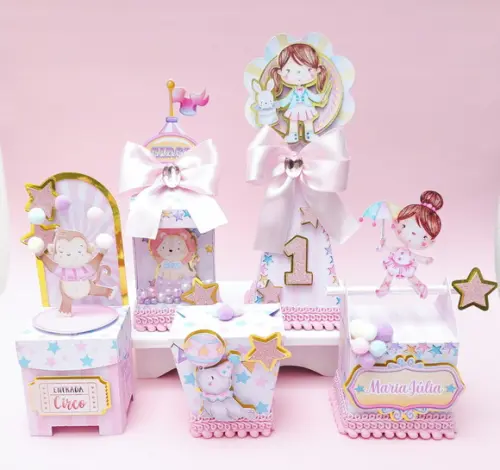 Kit Personalizados Circo Rosa Luxo 50 Peças