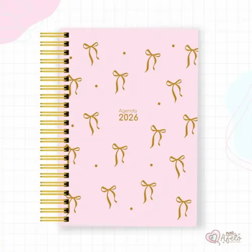 Agenda 2026 Personalizada Laços Rosa Lacinhos Dourados