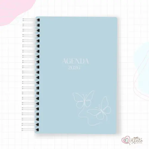 Agenda 2026 Personalizada Azul Borboleta Minimalista