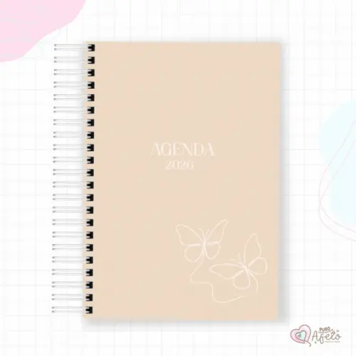Agenda 2026 Personalizada Nude Borboleta Minimalista