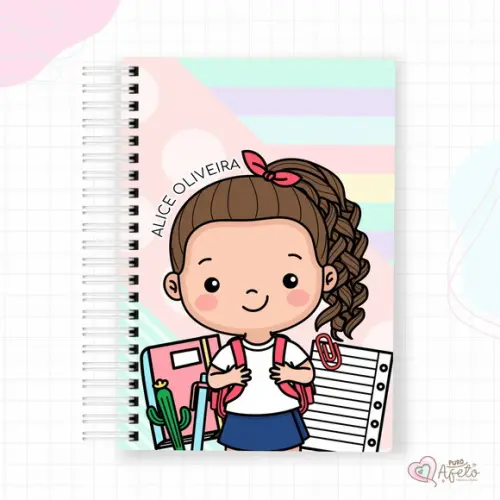 Agenda Escolar 2026 Mascote Menina - Monte a Sua Mascote